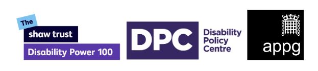 Disability Power 100, Disability Policy Centre and APPG logos